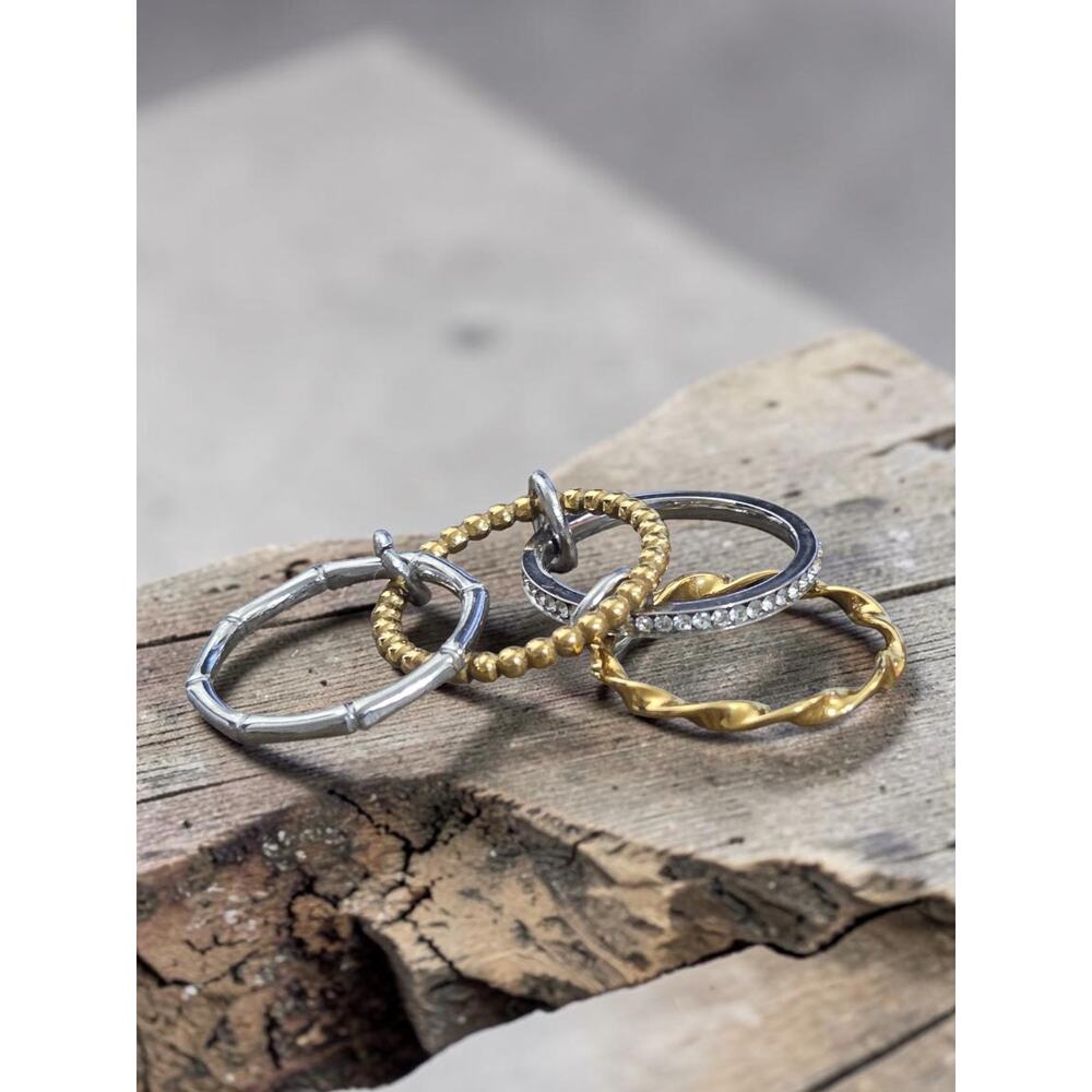Stackable Ring Bands Multi Colors Textures 6.5 - Picture 2 of 2
